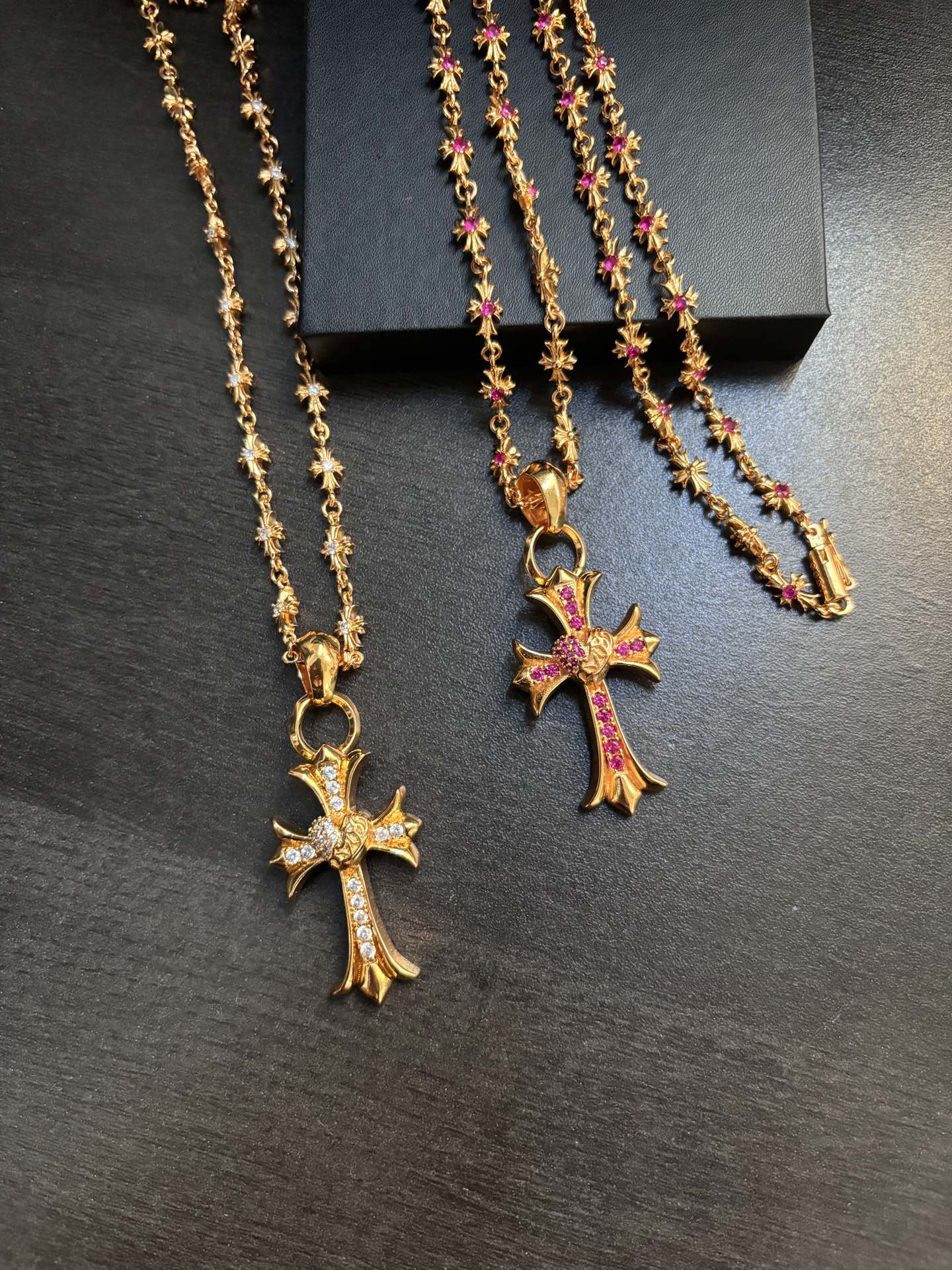 Chrome Hearts Gold Cross Pendant with Gemstones
